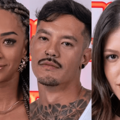Aline, Gabriel e Vitória Strada estão no 4º paredão do BBB25 (Foto: reprodução / TV Globo)