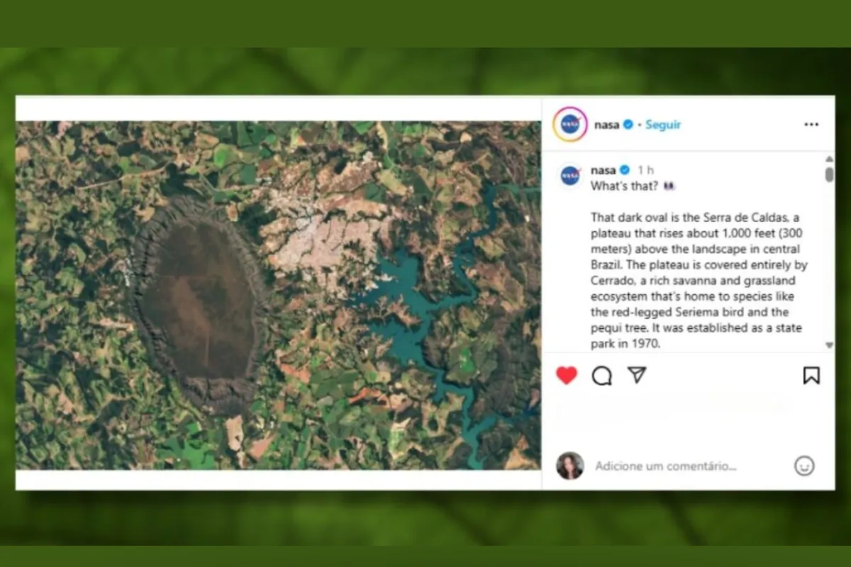 Nasa publica imagem da Serra de Caldas, em Caldas Novas (Foto: reprodução)
